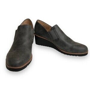Life Stride Zora Gray Wedge Slip On Velocity 2 Lug Sole Faux Leather Women 8.5
